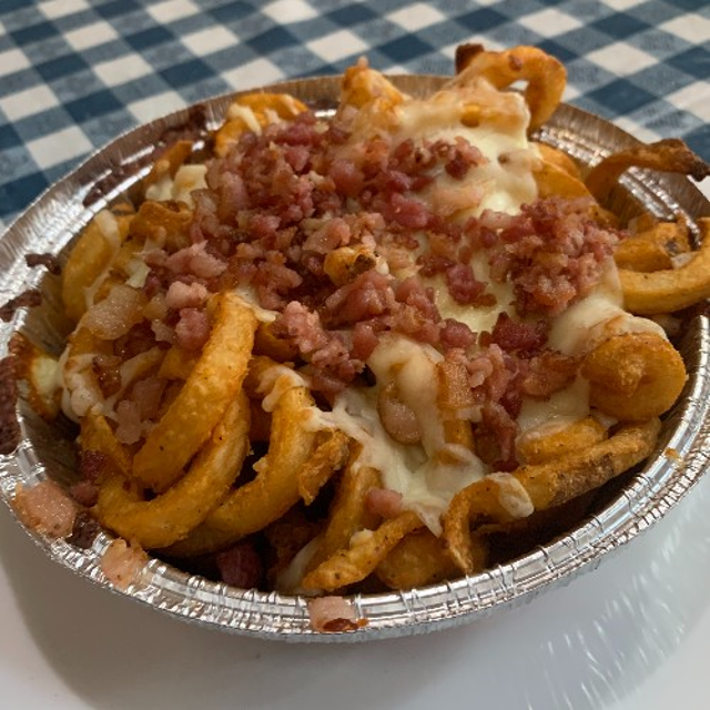 Curly Fries with Cheese & Bacon.